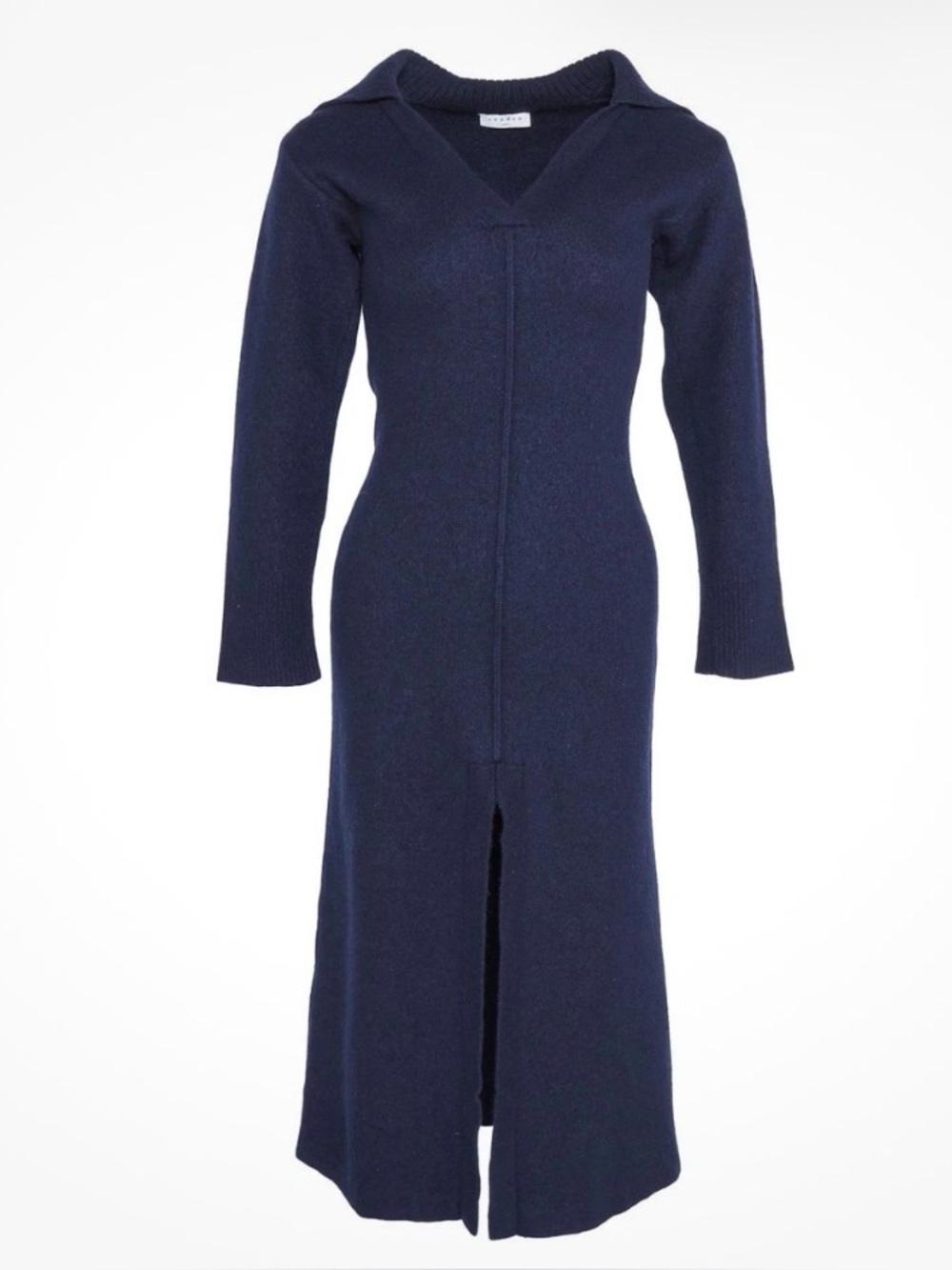 Sandro Navy Ribbed Knit Midi Dress
